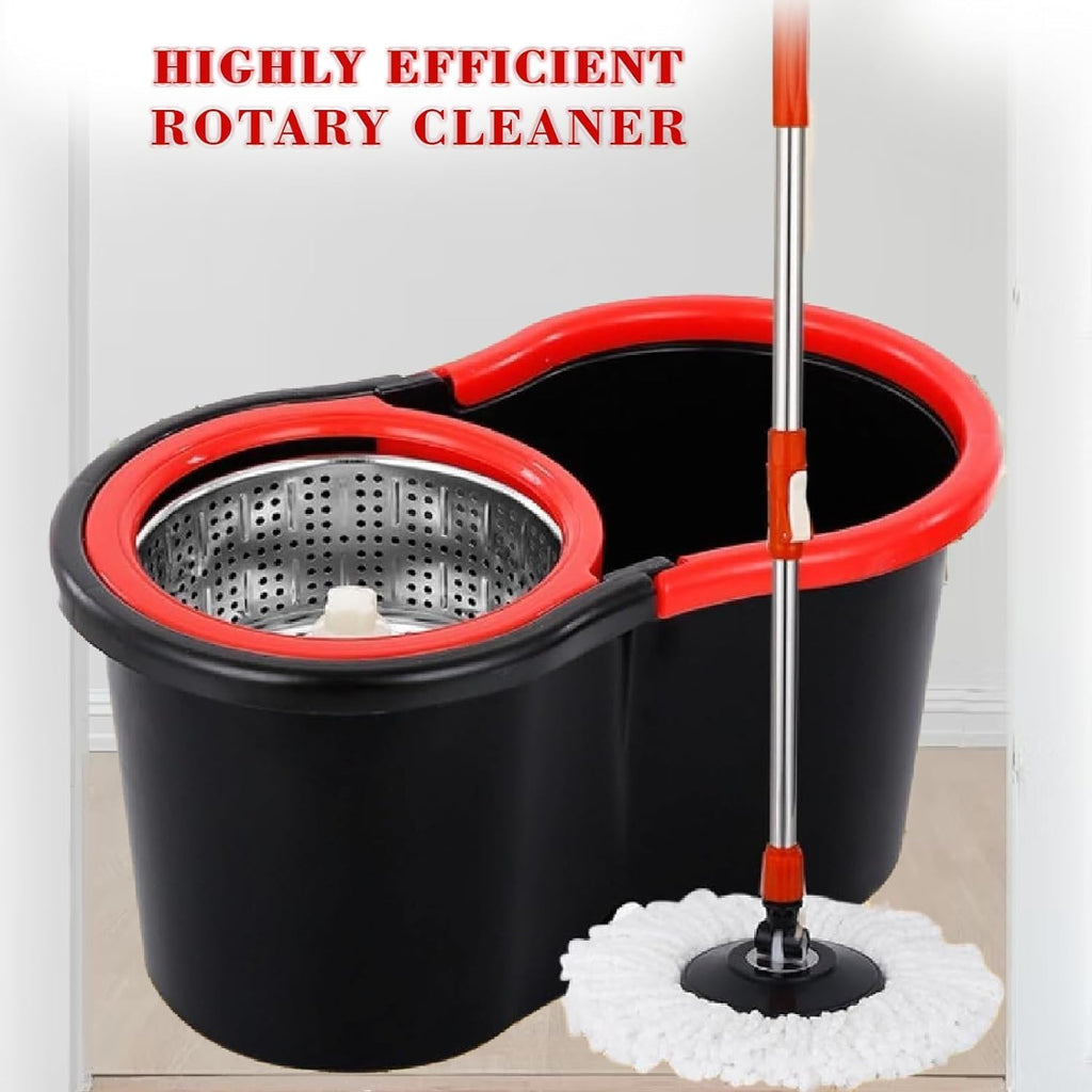 Easy Spin Mop and Bucket Set with 360° Rotation | Stainless Steel Handle & Wring Dryer Basket | Includes 2 Microfiber Mop Heads for Floor Cleaning | Ideal for Hardwood, Ceramic Tile, Marble, Laminate, and Glass