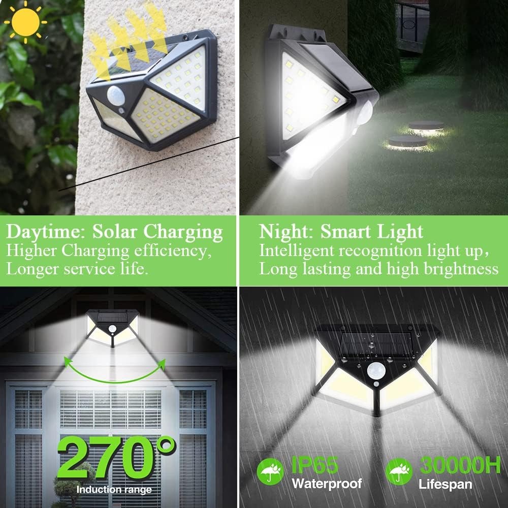 Waterproof Outdoor Motion Sensor Infrared Wall Lamp | 100 LED Solar-Powered Garden Sensor Light | IP65 Water-Resistant Bright Outdoor Lighting for Garden, Patio, and Yard