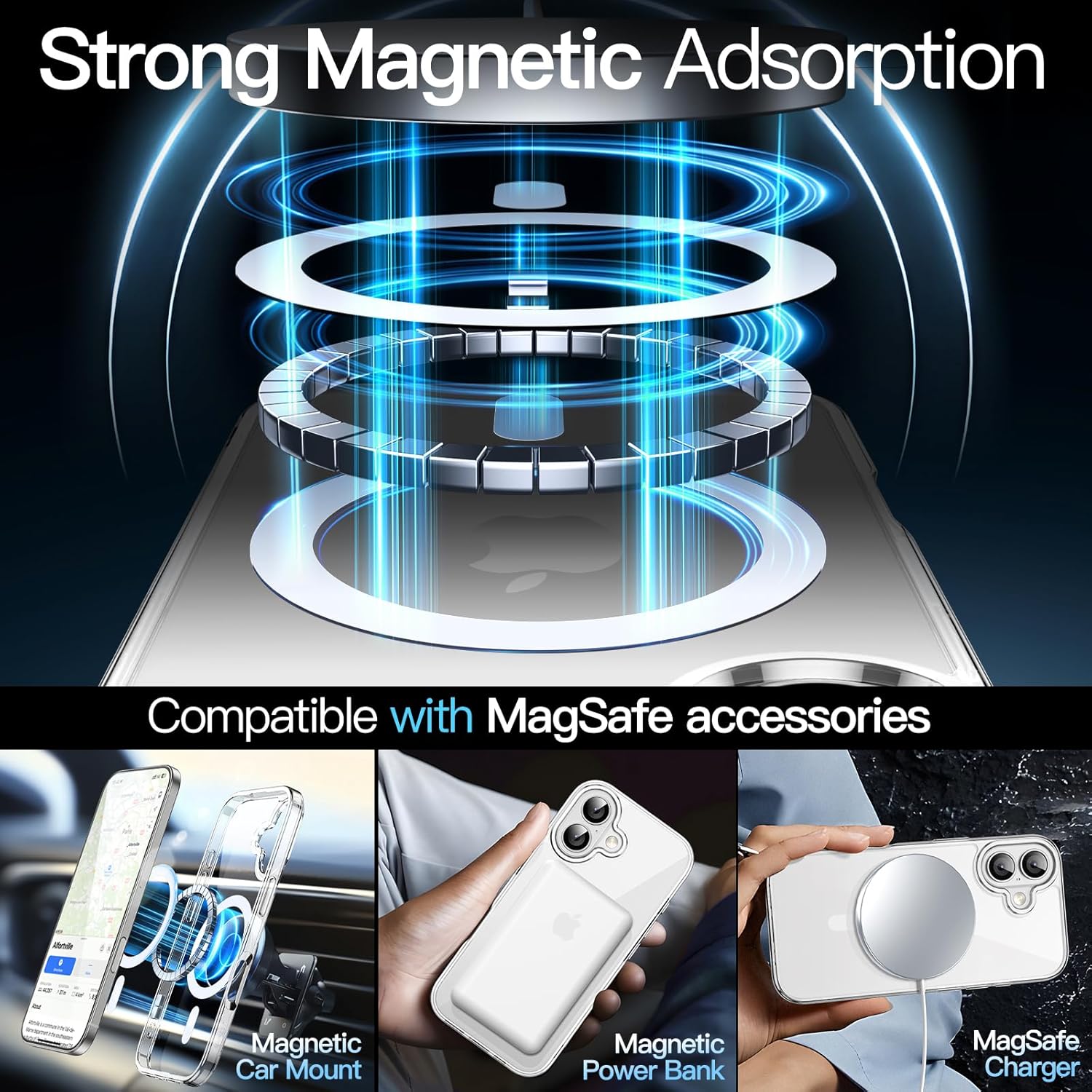 Magnetic Case for iPhone 17 6.3" - MagSafe Compatible, Shockproof Bumper, Anti-Scratch Clear Back (Transparent Design)