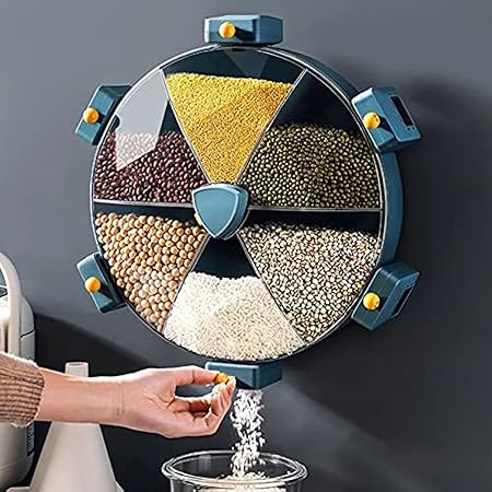 Wall-Mounted 6-Grid Dry Food Dispenser | Cereal, Rice, Candy, Coffee Bean, Snack, and Grain Storage Container