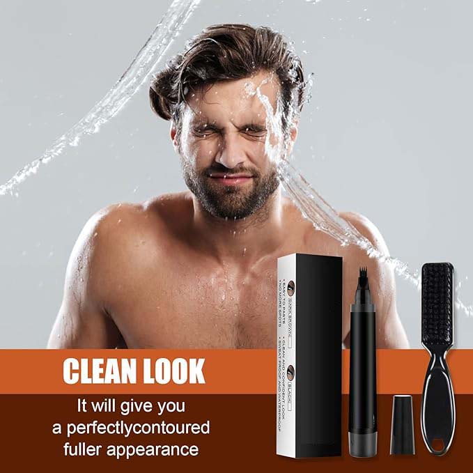 Waterproof Beard Filler Pen Kit - Contoured Beard Pen with Brush, Long-Lasting, Sweatproof Beard Pencil for Patchy Beard, Natural Look, Quick and Easy Grooming Solution