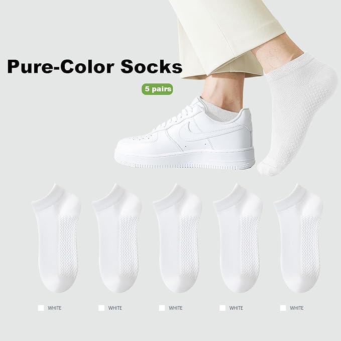 Men's Breathable Cotton Ankle Socks - 6 Pairs, Lightweight & Comfortable for All Seasons (White)