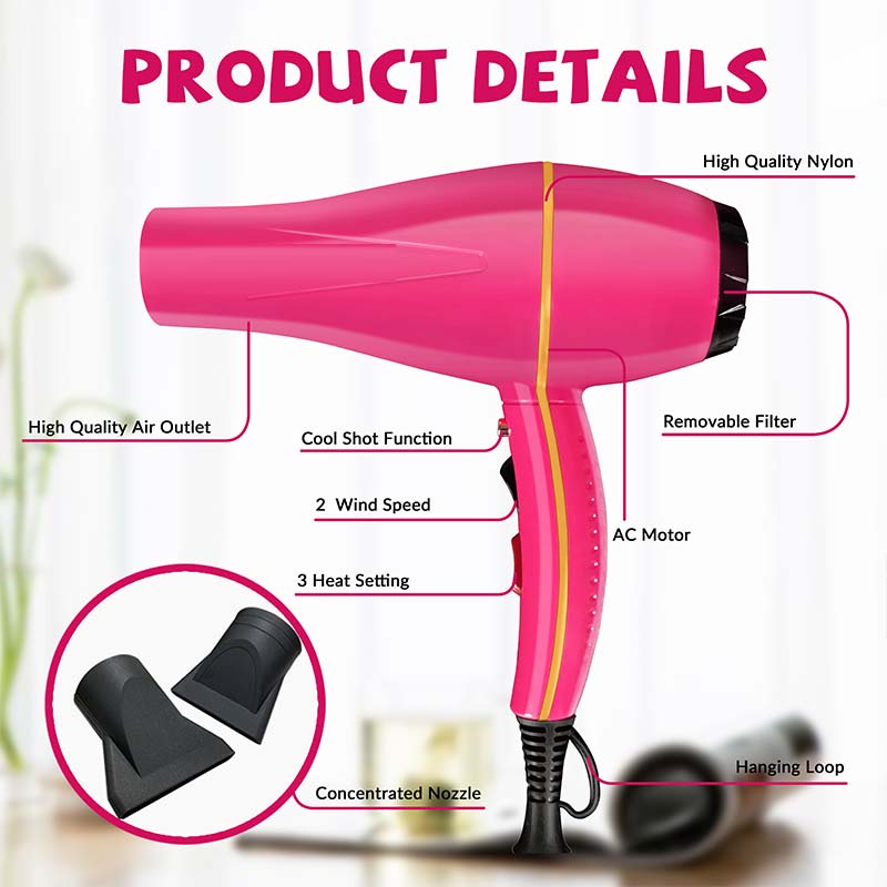 2000W Professional Infrared Hairdryer - Commercial Red Electric Blow Dryer, 110V/240V, Fast & Efficient Styling