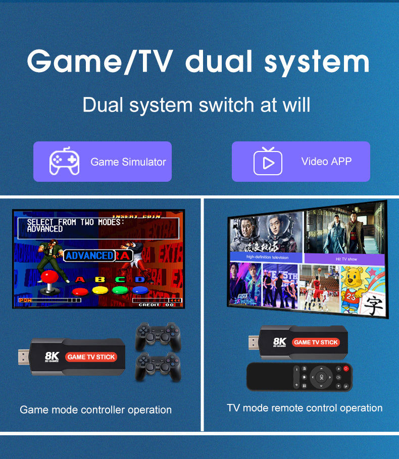 Q9 Video Game Stick | Android 5G 8K TV Box Dual System | Includes 2.4G Dual Wireless Controllers | Perfect Retro Christmas Gift