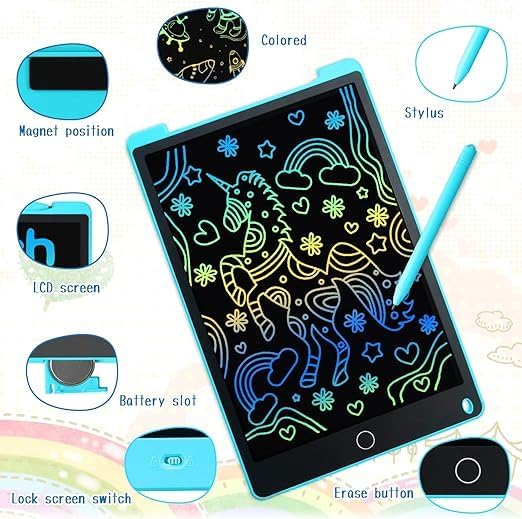 12 Inch LCD Writing Tablet | Magnetic Drawing Pad for Kids | Educational Doodle Board Toy for 2-6+ Year Olds | Blue