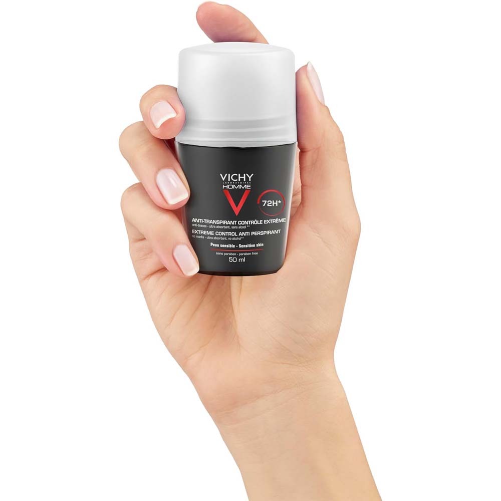 Vichy Homme 72 Hour Anti-Perspirant Deodorant. Long-lasting sweat & odor protection with a soothing effect for men. 50ml.