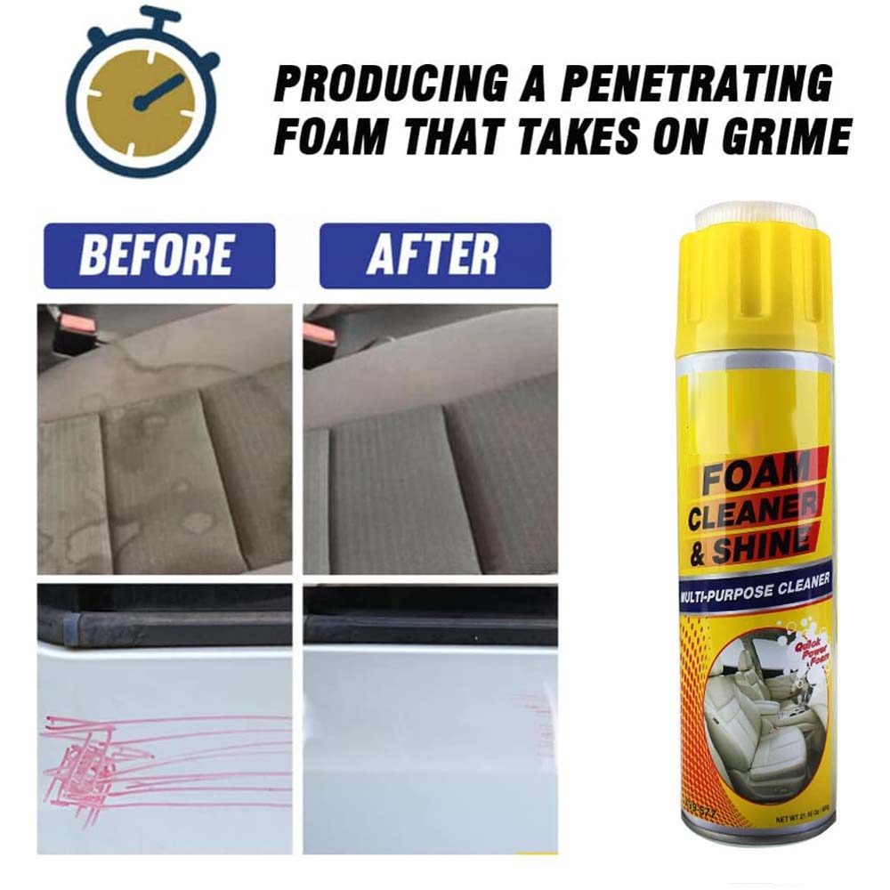 Multi-Purpose Foam Cleaner & Shine - 600g, All-in-One Interior Restorer for Cars & Home, UV Protection, Removes Dirt & Grime Effortlessly