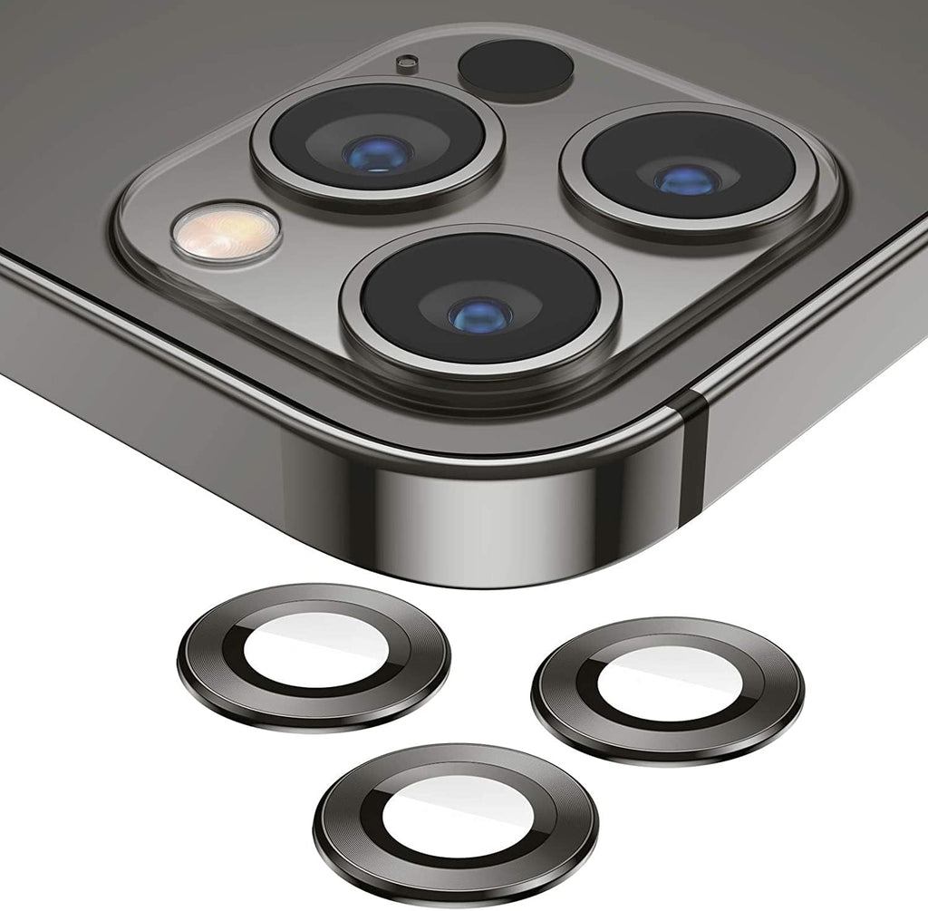 Camera Lens Protector for iPhone 13 Pro (6.1") and iPhone 13 Pro Max (6.7") – 9H Tempered Glass, Metal Individual Ring Cover, HD Clear, 1 Set