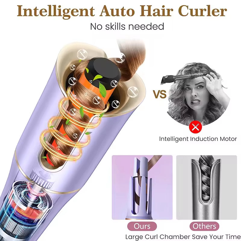 2-in-1 Electric Hair Styler - Rotating Curling Iron & Straightener Brush with Negative Ion Technology (Multi colour)