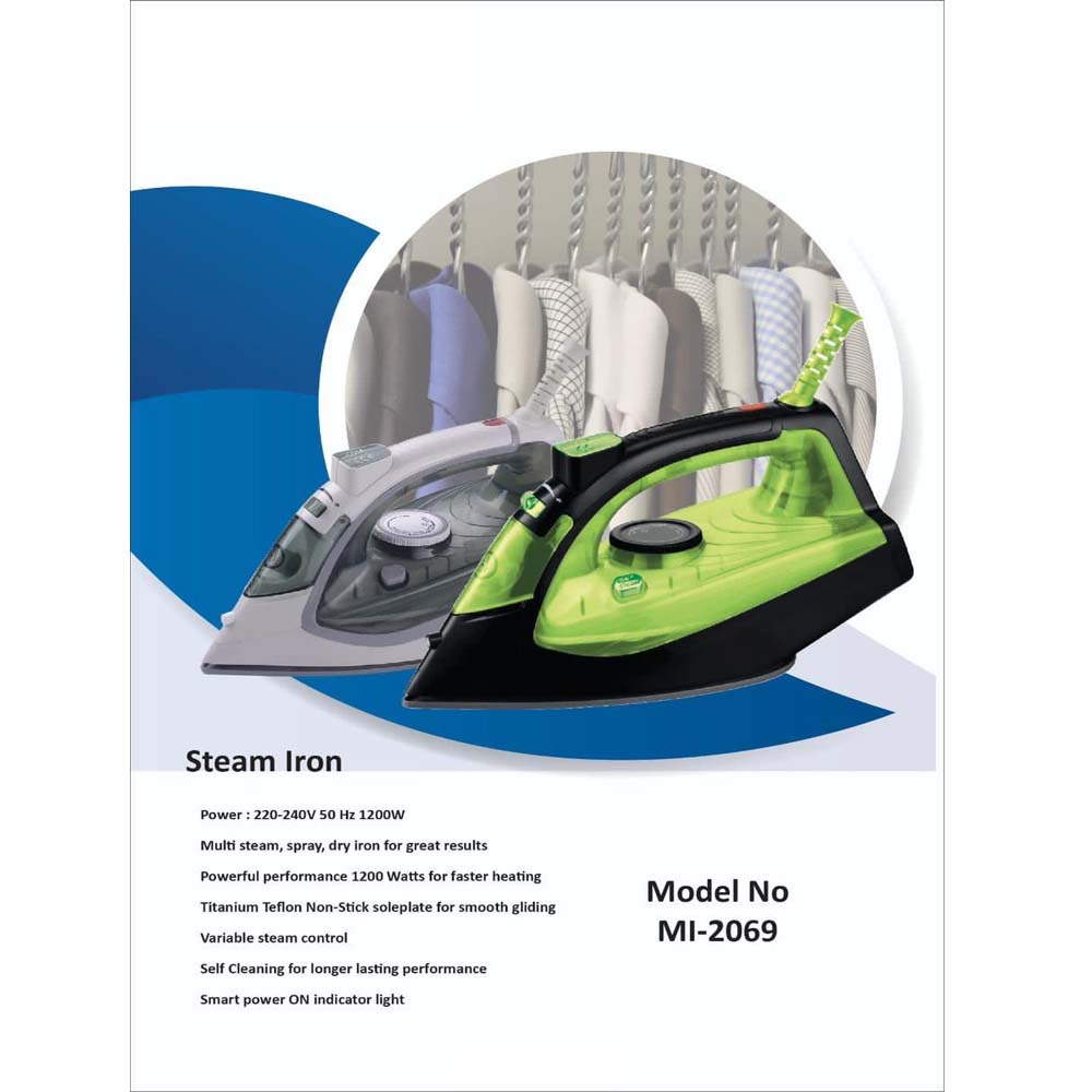 MI-2069 Smart Steam Iron - 1200W with Ceramic Soleplate, Auto Shut-Off & Vertical Steam