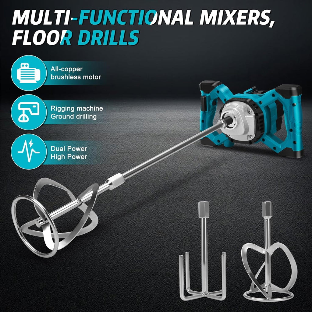 Cordless Paint & Mortar Mixer - 6-Speed 680RPM w/ 2 Rods for Concrete, Thinset & Paints