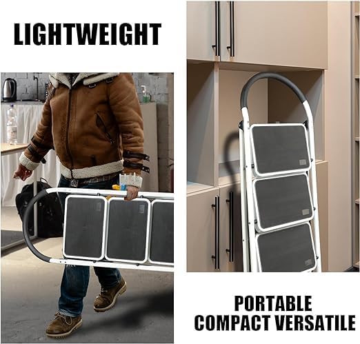 Lightweight Foldable Ladder – Anti-Slip Multi-Position Ladder, Heavy Duty & Sturdy, Compact Design for Home, Kitchen, Pantry, and Office Use, High Capacity