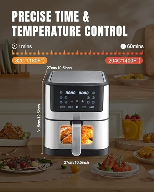 Smart Air Fryer – 1500W with Visible Cooking Window, Removable Basket, and Precise Timer & Temperature Control