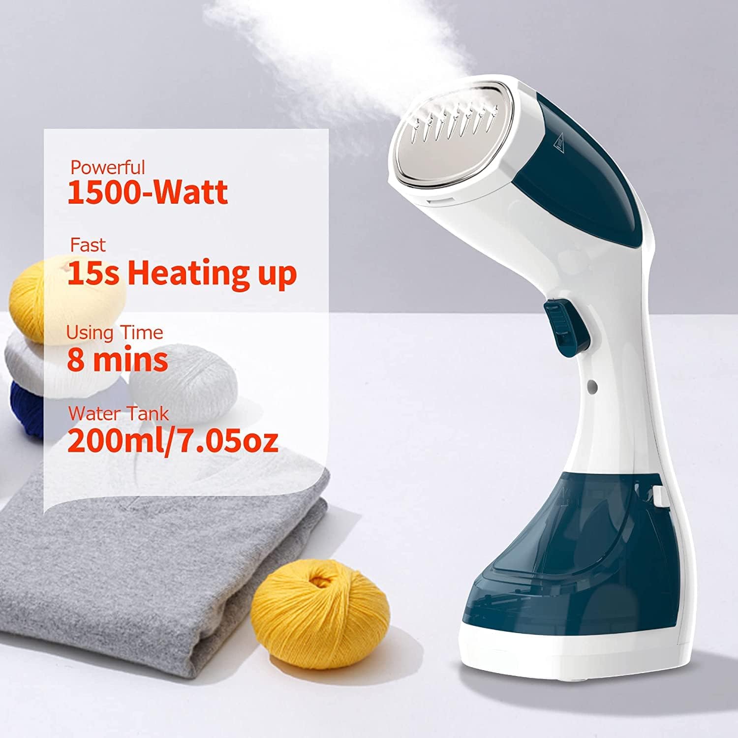 Portable Vertical Steam Iron | 1100W | Continuous Steam Output 28 g/min | Double Use Brush Head | 200ml Tank for Home and Travel