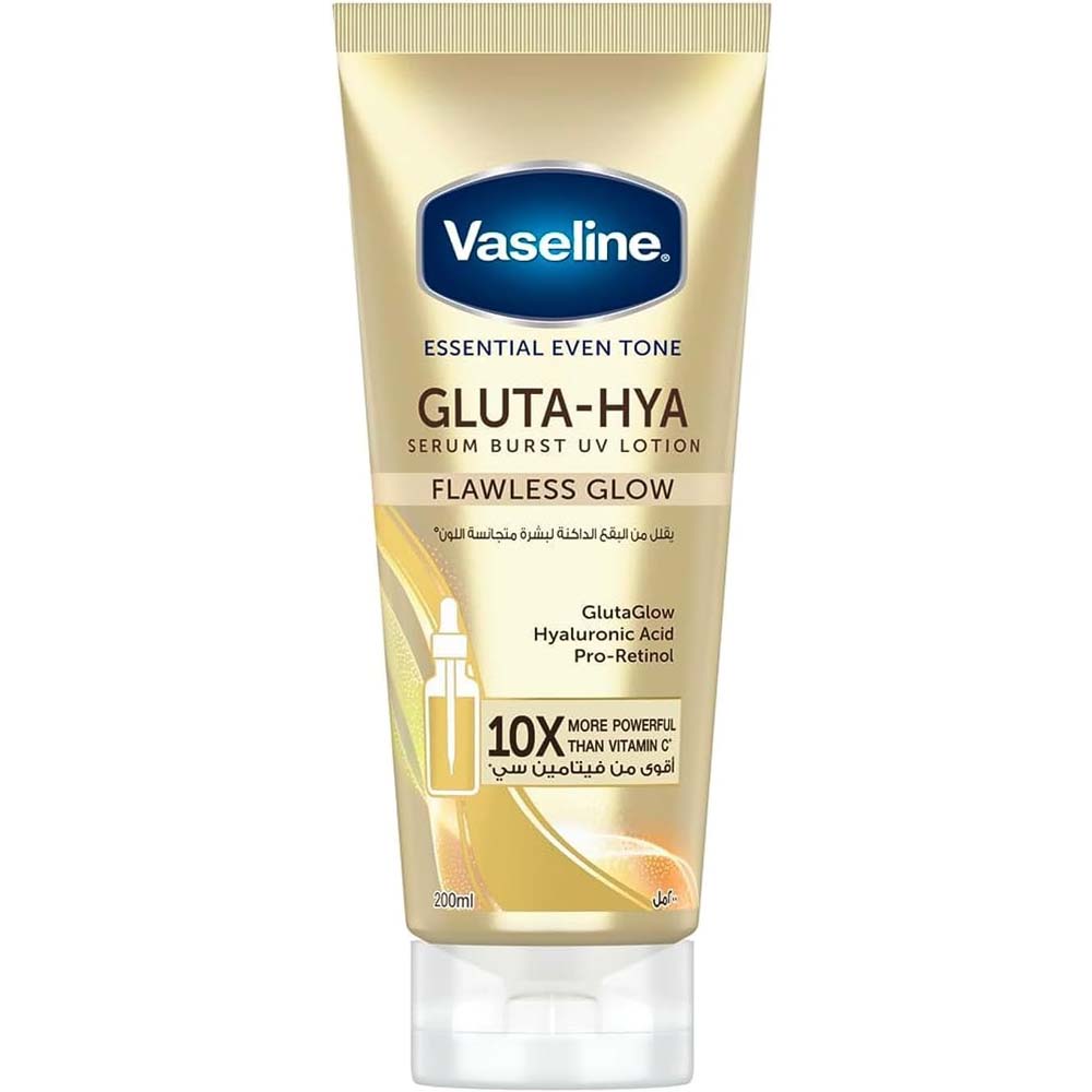 Vaseline Essential Even Tone Body Lotion - Gluta-Hya Serum Burst, 10X More Powerful Than Vitamin C, UV Protection, 200ml