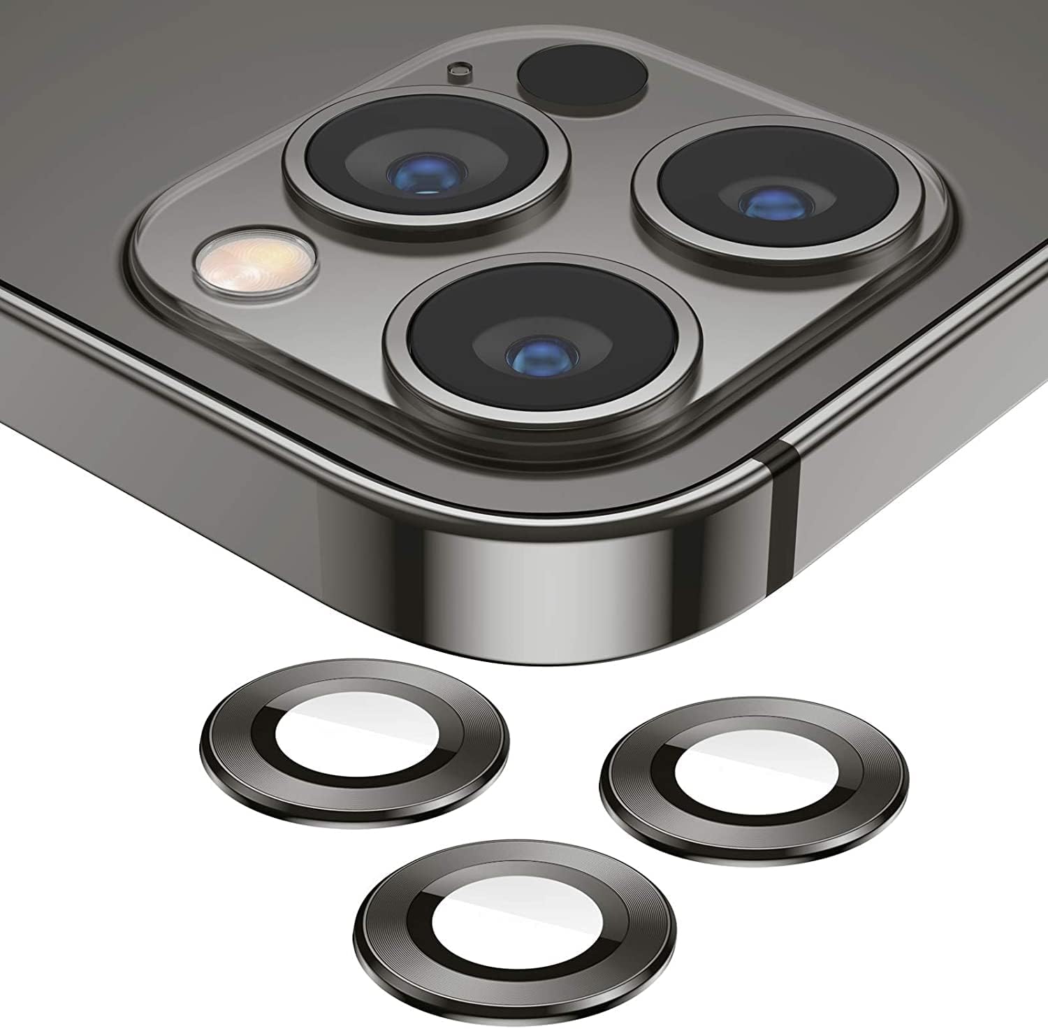 Camera Lens Protector for iPhone 13 Pro (6.1") and iPhone 13 Pro Max (6.7") – 9H Tempered Glass, Metal Individual Ring Cover, HD Clear, 1 Set