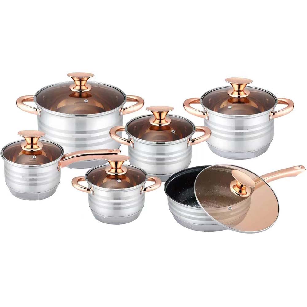 12-Piece Stainless Steel Cookware Set - Induction, Dishwasher Safe, Cool Handle, Saucepan, Stockpot, Kitchen Essential