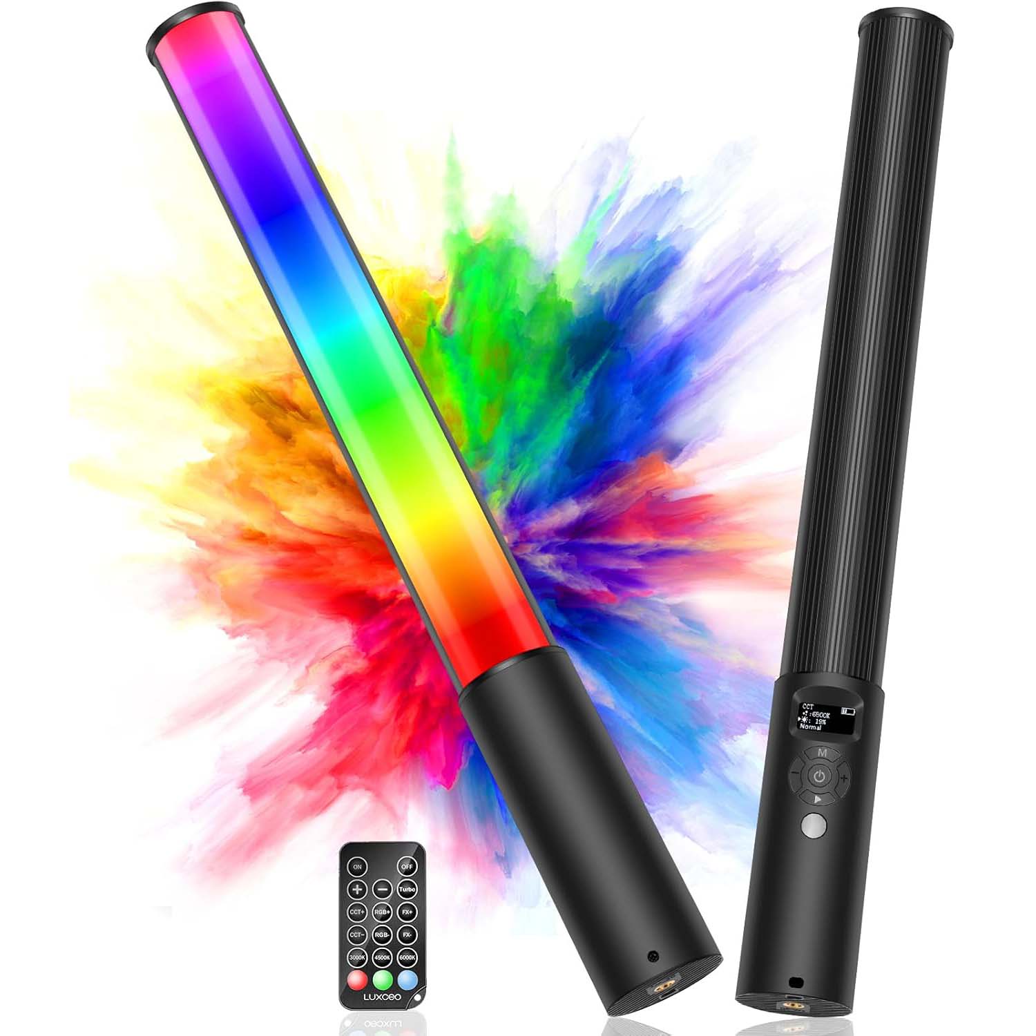 FM-128 RGB LED Light Wand - Adjustable Brightness & Color (2500K-6500K), 12 Light Scenes, Built-in Battery for Photography/Vlogging