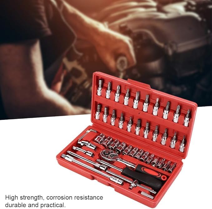 46-Piece 1/4-Inch Socket Set – Comprehensive Car Repair Tool Kit with Ratchet Torque Wrench