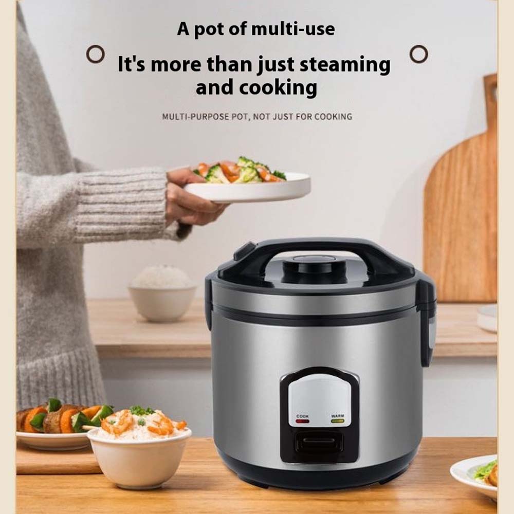 OE-400 2-Liter Mixed Rice Cooker. 2-in-1 rice cooker & steamer with non-stick pot, Cook/Warm functions. Silver & black.