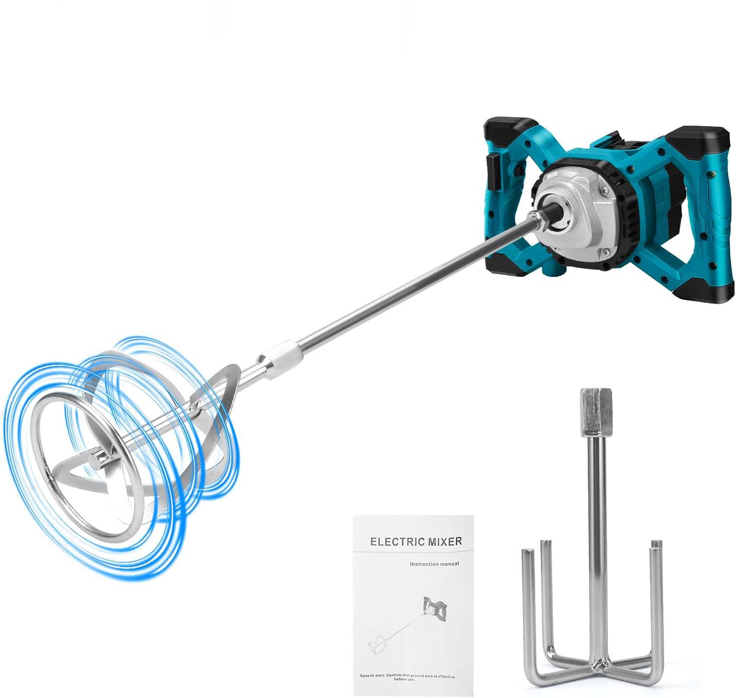 Cordless Paint & Mortar Mixer - 6-Speed 680RPM w/ 2 Rods for Concrete, Thinset & Paints