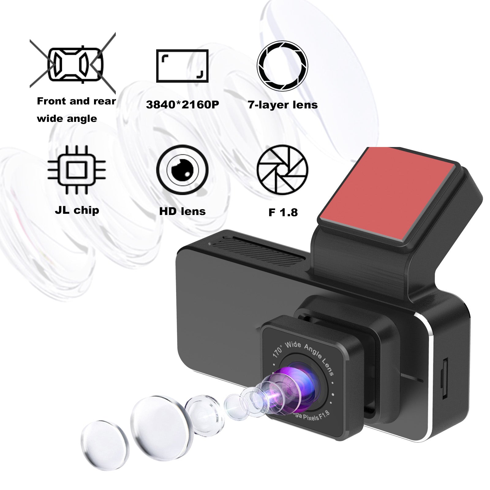 2K+1080P Dual Dash Cam - Front & Rear Car Camera with WiFi, Parking Mode & 256GB Support