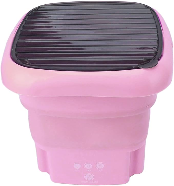 Portable Washing Machine | Mini Foldable Bucket Washer & Dryer Combo | Small Washer with Soft Spin Dry & Drainage Pipe for Underwear, Socks, Baby Clothes, Apartment, Dorm, Laundry (Pink)