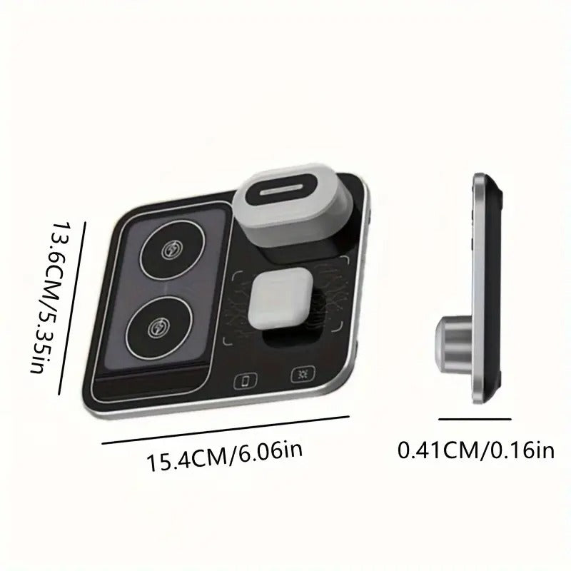 R12 Desktop Wireless Charger – 4-in-1 Automatic Lifting Station with RGB Light Effects and Sound-Controlled Lights