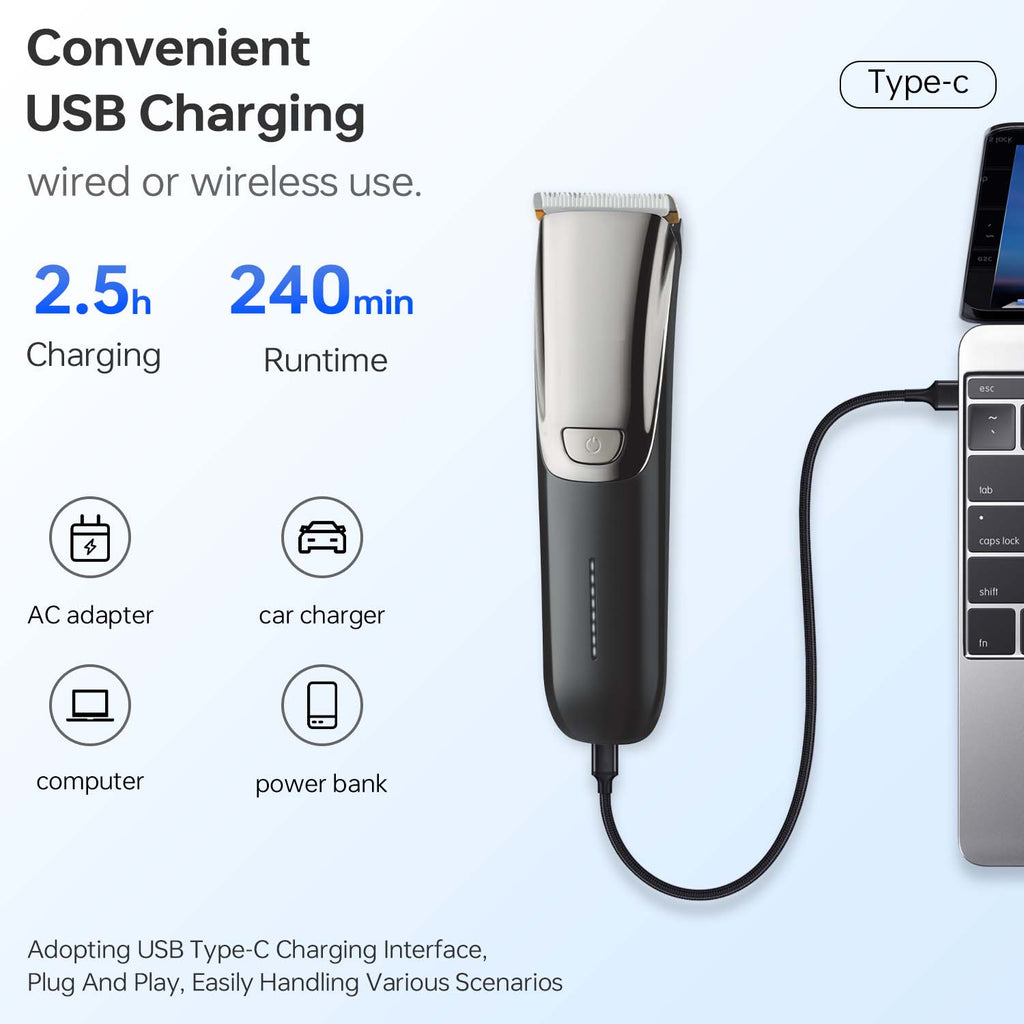 MHT-779 Rechargeable Hair Clipper - Professional Rotary Motor, 300min Runtime, LED Display